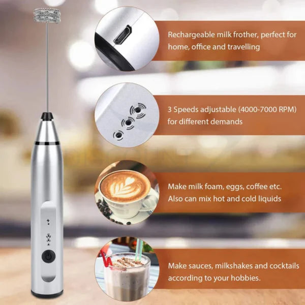 2-in-1 Coffee Beater & Milk Frother – Rechargeable Electric Mixer