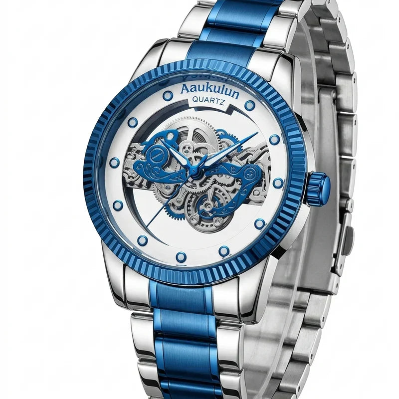 Luxury Skeleton Dial Quartz Watch β Stylish Transparent Design for Men