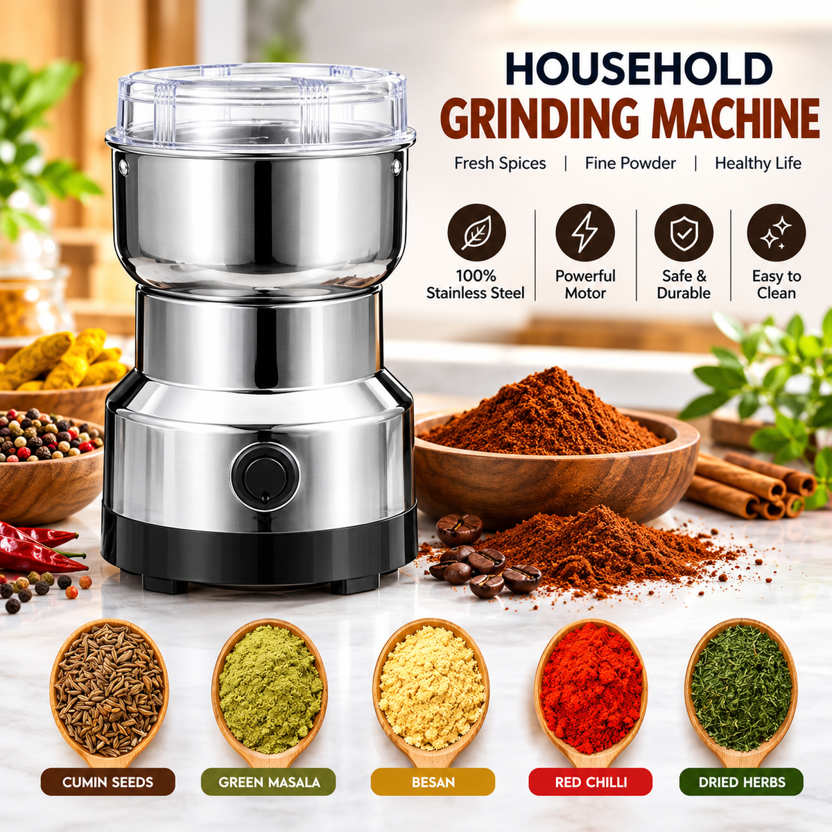 Electric Spice Grinder Machine – Stainless Steel Multipurpose Dry Grinder