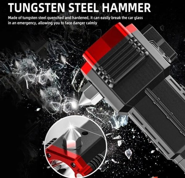 Rechargeable LED Torch Light – Power Bank & Tactical Hammer