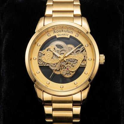 Luxury Skeleton Dial Quartz Watch – Stylish Transparent Design for Men