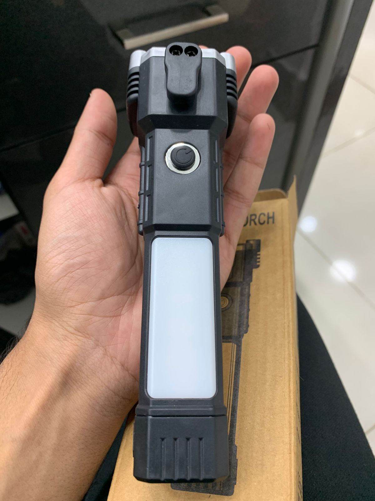 Rechargeable LED Torch Light – Power Bank & Tactical Hammer